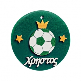 Κεραμικό Διακοσμητικό με Ξύλινα Στοιχεία και Όνομα - Πράσινη Μπάλα Ποδοσφαίρου 8Χ8cm - ΚΩΔ:M4675-AD