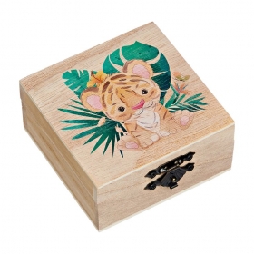 Ξύλινο Κουτί με Εκτύπωση Τίγρη 8X8X4cm - ΚΩΔ:M10144-AD
