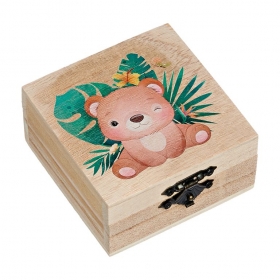 Ξύλινο Κουτί με Εκτύπωση Αρκουδάκι 8X8X4cm - ΚΩΔ:M10146-AD
