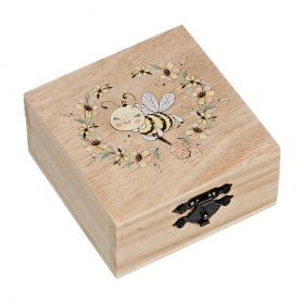 Ξύλινο Κουτί με Εκτύπωση Μελισσούλα 8X8X4cm - ΚΩΔ:M10163-AD