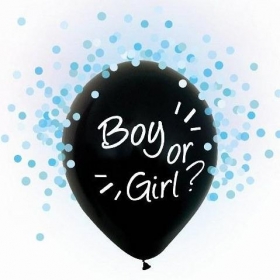 Σετ μαύρα μπαλόνια Latex 13''(33cm) Boy or Girl με γαλάζιο κομφετί - ΚΩΔ:H12-BGN4-1-BB