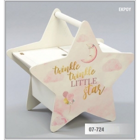 Ξύλινο μπαούλο σε σχήμα αστέρι Twinkle Little Star - εκρού με ροζ - ΚΩΔ:07-724-ZB