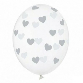 Μπαλόνι Latex 12"(30cm) Διάφανο με Ασημί Καρδιές - ΚΩΔ:SB14C-228-099S-BB