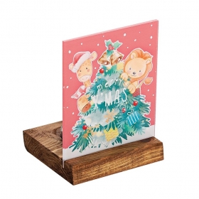 Plexiglass με Χριστουγεννιάτικο Δέντρο και Ζωάκια σε Ξύλινη Βάση Ρεσώ 8X8X11.5cm - ΚΩΔ:M10629-AD