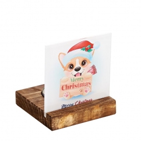 Plexiglass με Αλεπού - Merry Christmas σε Ξύλινη Βάση Ρεσώ 8X8X9.5cm - ΚΩΔ:M10634-AD
