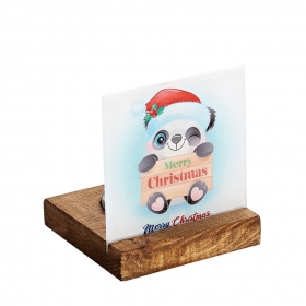 Plexiglass με Panda - Merry Christmas σε Ξύλινη Βάση Ρεσώ 8X8X9.5cm - ΚΩΔ:M10635-AD