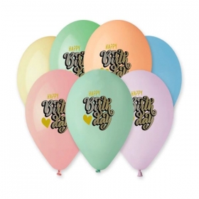 Μπαλόνι Latex 13"(33cm) Τυπωμένο Happy Birthday Macaron - ΚΩΔ:13613896-BB