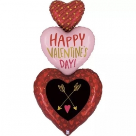Μπαλόνι Foil 60″(152cm) Τριπλή Καρδιά Happy Valentine’s Day - ΚΩΔ:25161-BB