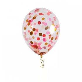 Μπαλόνι Latex 16 (40cm) Διάφανο με Ροζ & Χρυσό Κομφετί - ΚΩΔ:13616231-5-BB
