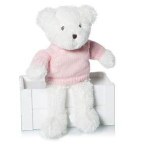 Λευκό Λούτρινο Αρκουδάκι με Ροζ Μπλουζάκι 28cm - ΚΩΔ:88013-1-BB
