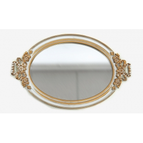 Δίσκος Καθρέπτης Λευκό-Χρυσό 39x25cm q1802 - ΚΩΔ:621400