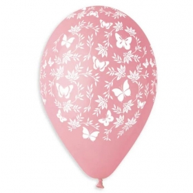 Μπαλόνι Latex 33cm Πεταλούδες & Φύλλα Baby Pink - ΚΩΔ:13612106-BB