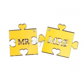 Πλέξι Γκλας Χρυσό Σετ Παζλ "MR" & "MRS" 7X6cm - ΚΩΔ:M10703-AD