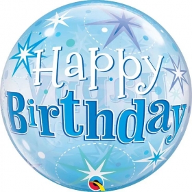 Μπαλόνι Bubble 56cm Happy Birthday Blue Starburst Sparkle - ΚΩΔ:48433-BB