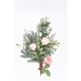 Μπράνς ανθοδέσμη με ροζ τριαντάφυλλα και πράσινα φύλλα - ΚΩΔ:3043551-RD