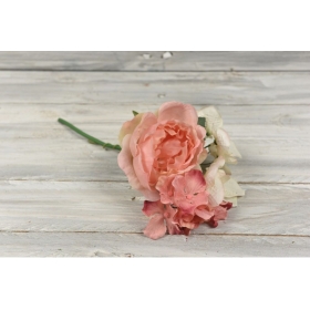 Μπουκέτο λουλουδιών τριαντάφυλλα - ορτανσία 25cm - ΚΩΔ:3011623-20-RD