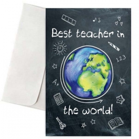 Ευχετήρια Κάρτα για Δασκάλα Best Teacher in the World 11X18cm - ΚΩΔ:VC1702-160-BB