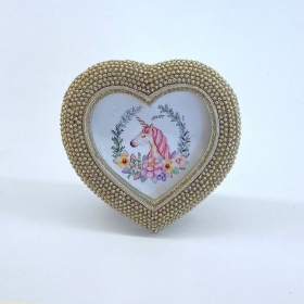 Κορνίζα Καρδιά Glitter με Θέμα Μονόκερος - Στεφάνι 9X9cm - ΚΩΔ:B71A38-RN