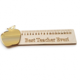 Ξύλινος Χάρακας με Χρυσό Μήλο Best Teacher 20X4cm - ΚΩΔ:D1801-99-BB