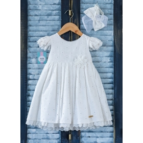Βαπτιστικό Φόρεμα τύπου μπροντερί βαμβακερό με κορδέλα μαλλιών - Σετ 2 Τμχ - ΚΩΔ:K99-MKD