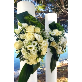 Ανθοστολισμός Γάμου με λευκά τριαντάφυλλα, λυσίανθους και γιψοφύλλη - ΚΩΔ:SM-2307A