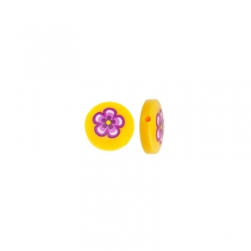 Χάντρα Ρητίνης Στρογγυλή Επίπεδη Λουλούδι 14mm - Κίτρινο/Μωβ/Multi - ΚΩΔ:71460665.001-NG