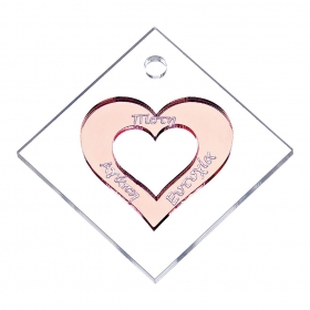 Plexiglass Τετράγωνο με Ροζ Χρυσή Καρδιά με Ευχές 5X5cm - ΚΩΔ:M11153-AD