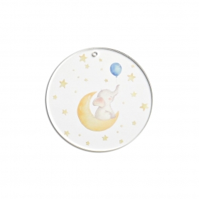 Plexiglass Κύκλος με Εκτύπωση - Ελεφαντάκι στο Φεγγάρι 5cm - ΚΩΔ:M11246-AD