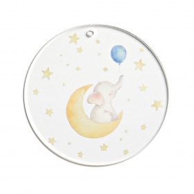 Plexiglass Κύκλος με Εκτύπωση - Ελεφαντάκι στο Φεγγάρι 7cm - ΚΩΔ:M11247-AD