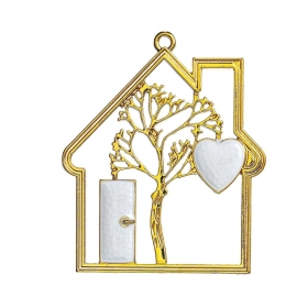 Μεταλλικό Χρυσό Σπιτάκι με Καρδιά - Δέντρο και Λευκό Σμάλτο 5.3X6.3cm - ΚΩΔ:M2464-AD