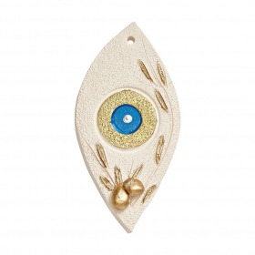 Κεραμικό Μάτι με Χρυσό Ρόδι και Φύλλα Ελιάς 13Χ6cm - ΚΩΔ:M10523-AD