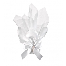 Μαντήλι Σατέν Λευκό με Κοφτό Κέντημα Λουλούδια 27X27cm - ΚΩΔ:M4170-AD