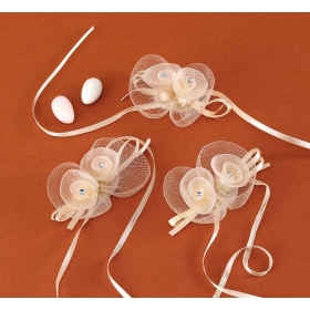 Φιογκάκι Εκρού με Δίχτυ και Λουλούδια με Στρας 4X6.5cm - ΚΩΔ:M974-AD