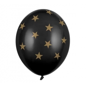 Mπαλόνια Latex Μαύρα Με Χρυσά Αστέρια 30cm - ΚΩΔ:SB14P-257-010-BB