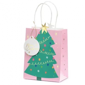 Τσάντα Δώρου Ροζ Με Χριστουγεννιάτικο Δέντρο 14x20.5x8cm - ΚΩΔ:TNP17-BB