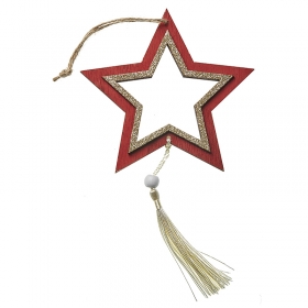 Ξύλινο Αστέρι Φούντα Κόκκινο 12X12cm - ΚΩΔ:ZL63808A-NU