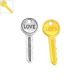 Μεταλλικό Ζάμακ Μοτίφ Κλειδί "LOVE" Γούρι 10x27mm (Ø2mm) - 24K Επίχρυσο - ΚΩΔ:78414630.022-NG