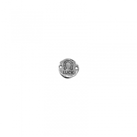 Μεταλλικό Ζάμακ Στρογγυλό Πέταλο "LUCK" Γούρι Μακραμέ 18mm - 999° Επάργυρο Αντικέ - ΚΩΔ:I0087.270003-NG