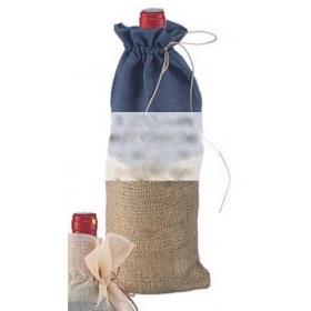 Υφασμάτινη Θήκη για Μπουκάλι Ποτών Δίχρωμη Λινάτσα με Κορδόνι για Σούρωμα - ΚΩΔ:M9319-AD