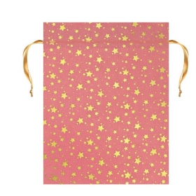 Υφασμάτινο Λινό Πουγγί Ροζ με Χρυσά Αστέρια 30X40cm - ΚΩΔ:TS181-30X40-AD