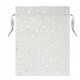 Υφασμάτινο Λινό Πουγγί Λευκό με Ασημί Αστέρια 30X40cm - ΚΩΔ:TS183-30X40-AD
