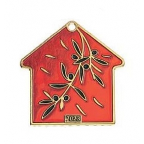 Μεταλλικό Κρεμαστό Γούρι 2023 Κόκκινο Σπίτι με Κλαδί Ελιάς 4.7X4.7cm - ΚΩΔ:M2023-3134-AD