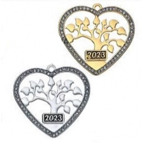 Μεταλλικό Κρεμαστό Γούρι 2023 Καρδιά με Δέντρο & Στρας 3.5X3.5cm - ΚΩΔ:M2023-9891-AD
