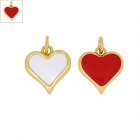Μεταλλικό Μπρούτζινο Μοτίφ Καρδιά με Σμάλτο 13mm - Χρυσό/ Κόκκινο - ΚΩΔ:78060708.421-NG