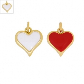 Μεταλλικό Μπρούτζινο Μοτίφ Καρδιά με Σμάλτο 13mm - Χρυσό/ Άσπρο - ΚΩΔ:78060708.422-NG