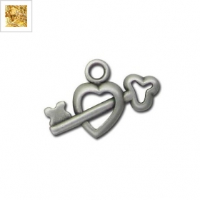 Μεταλλικό Ζάμακ Χυτό Μοτίφ Καρδιά Κλειδί Γούρι 20x12mm - 24K Επίχρυσο - ΚΩΔ:78410576.022-NG
