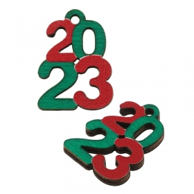 Ξύλινο Μοτίφ Γούρι “2023” 15x20mm - Πράσινο/ Κόκκινο - ΚΩΔ:7623.007.001-NG