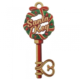 Ξύλινο Μοτίφ Γούρι Κλειδί Στεφάνι Καρδιά “Santa Key” 34x85mm - Χρυσό/ Πράσινο/ Κόκκινο/ Multi - ΚΩΔ:76660140.001-NG