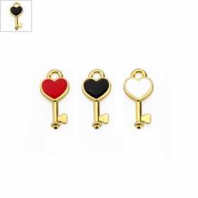 Μεταλλικό Ζάμακ Μοτίφ Κλειδί Καρδιά Γούρι με Σμάλτο 6x16mm - Μαύρο/Χρυσό - ΚΩΔ:78060674.201-NG