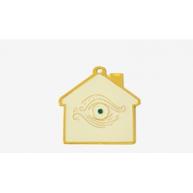 Μεταλλικό χρυσό σπίτι με σμάλτο και μάτι 5.7X5.8cm - ΚΩΔ:518061